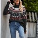 thumbnail image 5 of Puntoco Suéter Mujer Moda Casual Retro Color Contraste Impresión Tejer Manga Larga Cuello Alto Suéter Navidad Liquidación Puntoco Puntoco-746, 5 of 5