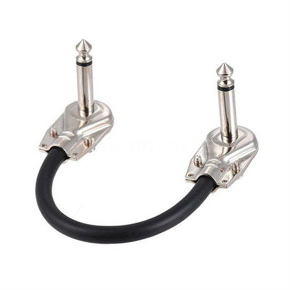 MYG 15cm Guitar Effect Pedal Instrument Patch Cable 1/4" Silver Right-angle Plug Black PVC Jacket 6.35mm Jack Guitar Patch Lead Part