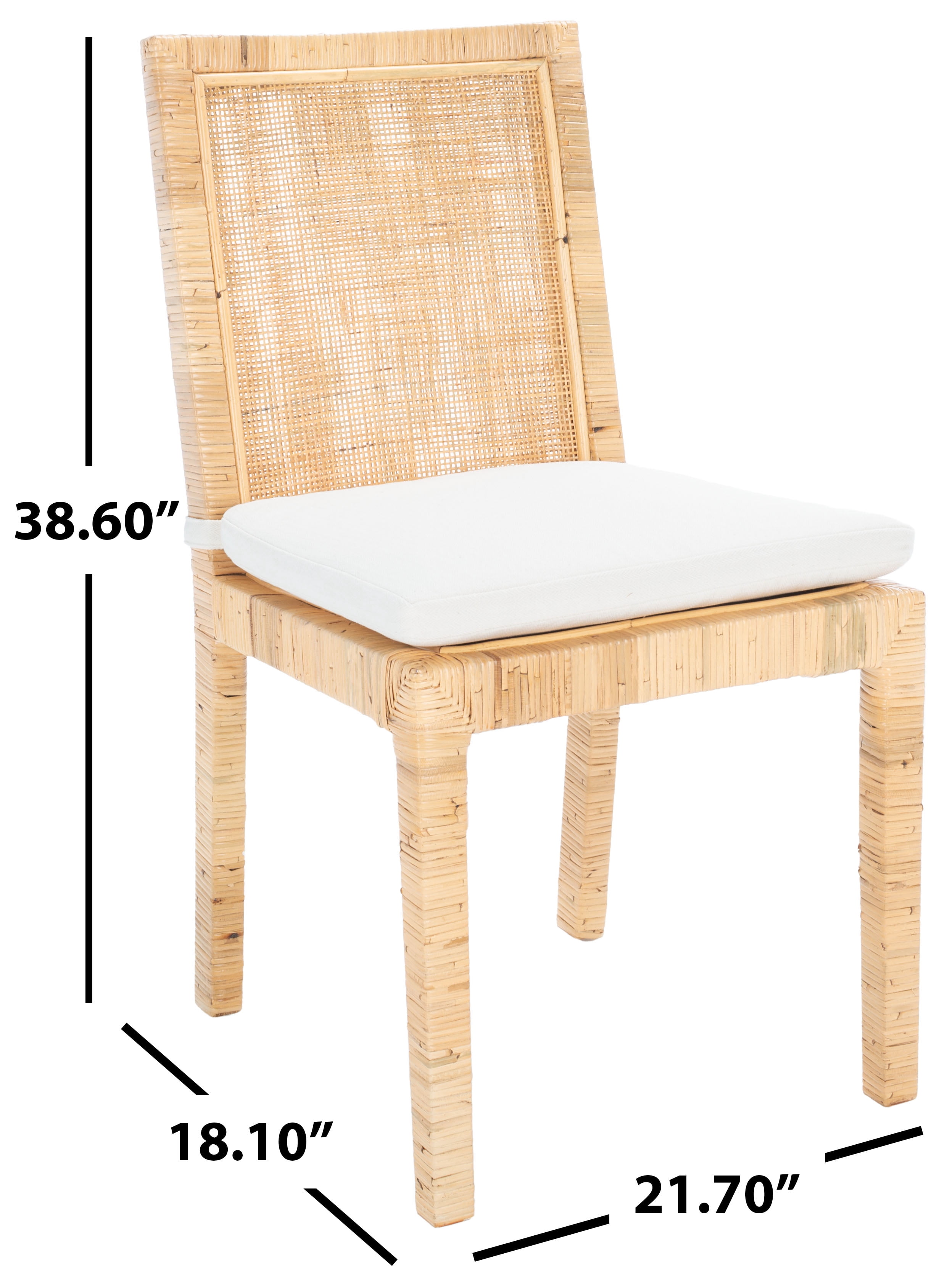 SAFAVIEH Tojo Cane Dining Chair with Cushion, Natural/White, Set of 2
