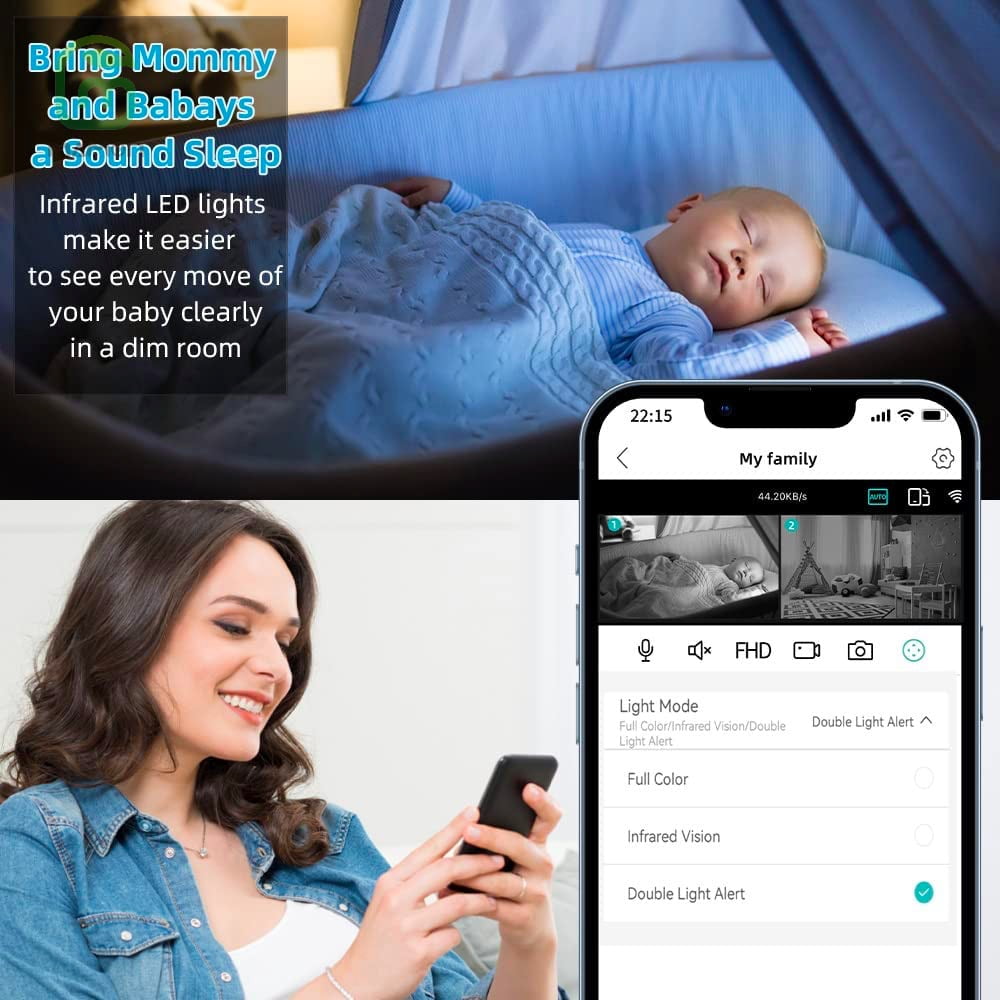 Baby Monitor Indoor Security WiFi Camera Dual Lens Dual Screen 4MP 2K Resolution with Pan Tilt Zoom/ Motion Alerts Ideal for Baby and Pet Home Security Multiple Storage Options Work with Alexa