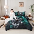 thumbnail image 4 of Castle Fairy Female Men Gothic Skeleton 3 Pieces Queen Comforter Set,Teal Floral Rose Ultra Soft Bedding Sets,Happy Valentine's Day Bedding Comforter Set Breathable,Ultra Soft Home Decor,Reversible, 4 of 8