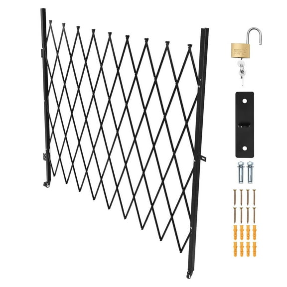 KFFKFF Single Folding Security Gate, Lockable Scissor Gate with Swivel Casters, Steel Retractable Gate for Entryways, Garages, Warehouses, and Pools, 86.61 x 86.81 in (W x H)