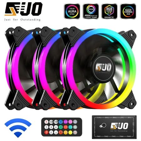5PCS Fans with IR Remote JUO JF1252 RGB Case Fan 120mm PC Computer ARGB Fan Cooling Cooler Speed Adjustable RGB Led 12cm Quiet Computer Cooling PC Fan Aura Sync