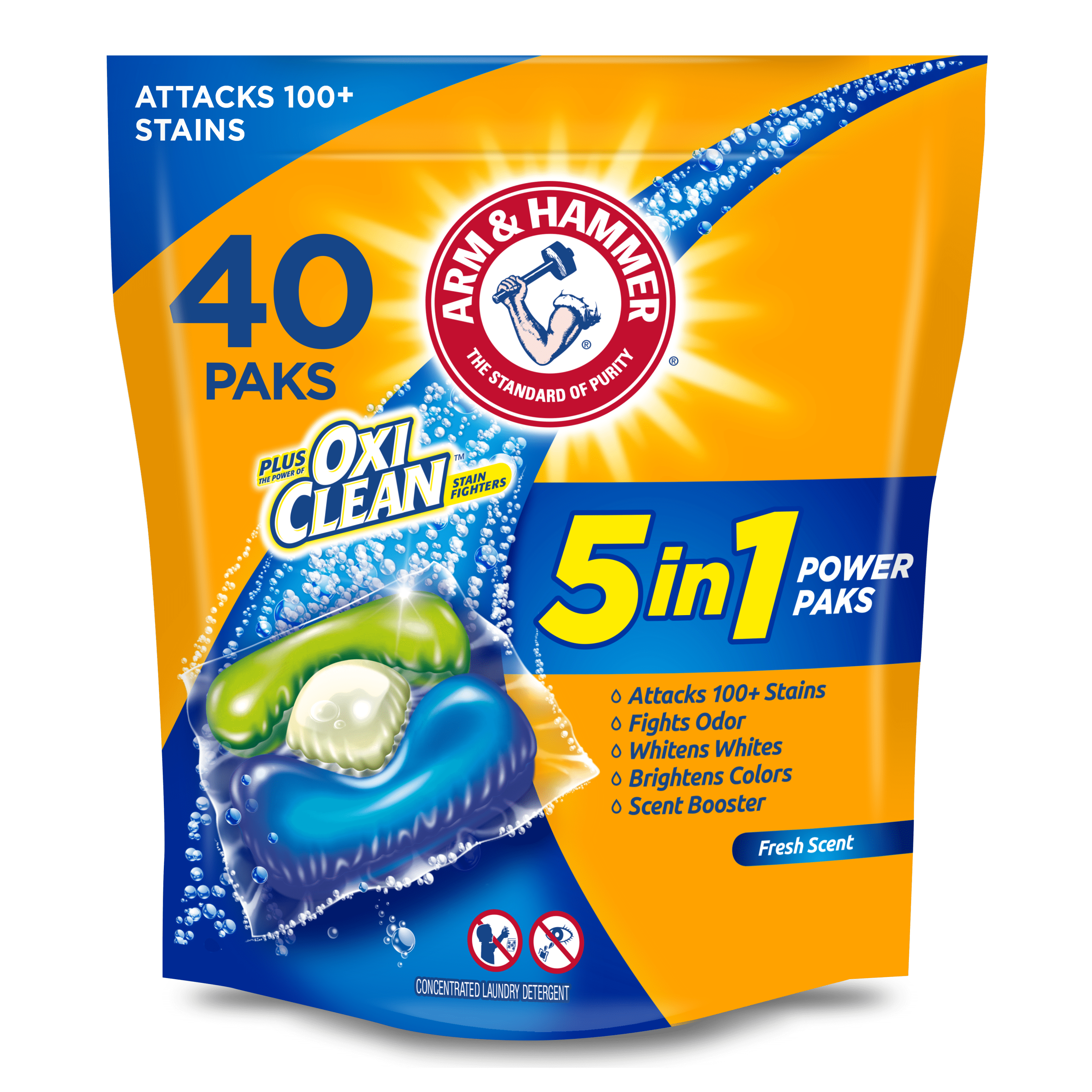 ARM & HAMMER plus OxiClean 5-in-1 Power Paks, 40 Count (Packaging may vary)