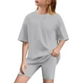 thumbnail image 2 of Girl's 2 Piece Outfits Graphic Print Short Sleeve Tee Top and Biker Shorts Tracksuit Workout Set, 2 of 9