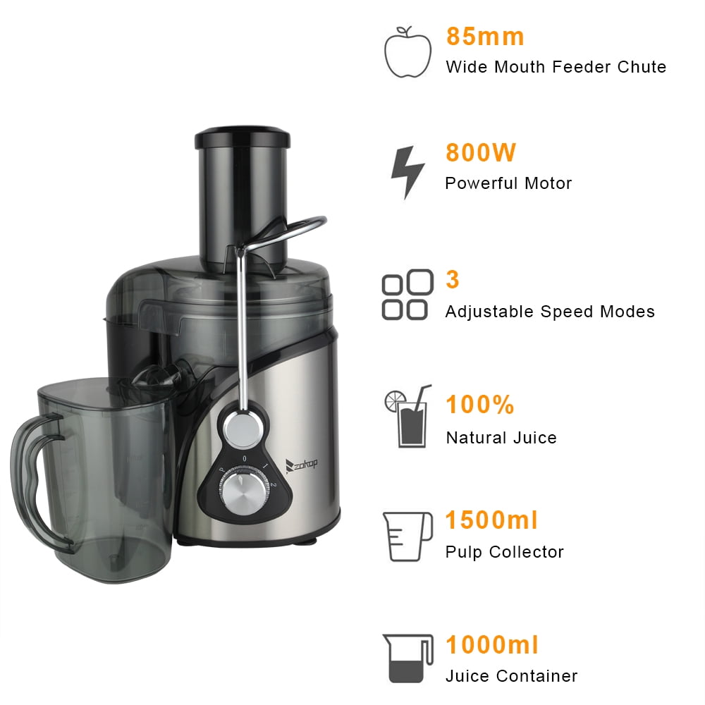 Kepooman 110V/800W/1500Ml Juice Cup, Pomace Cup Third Gear Electric Juicer, Black