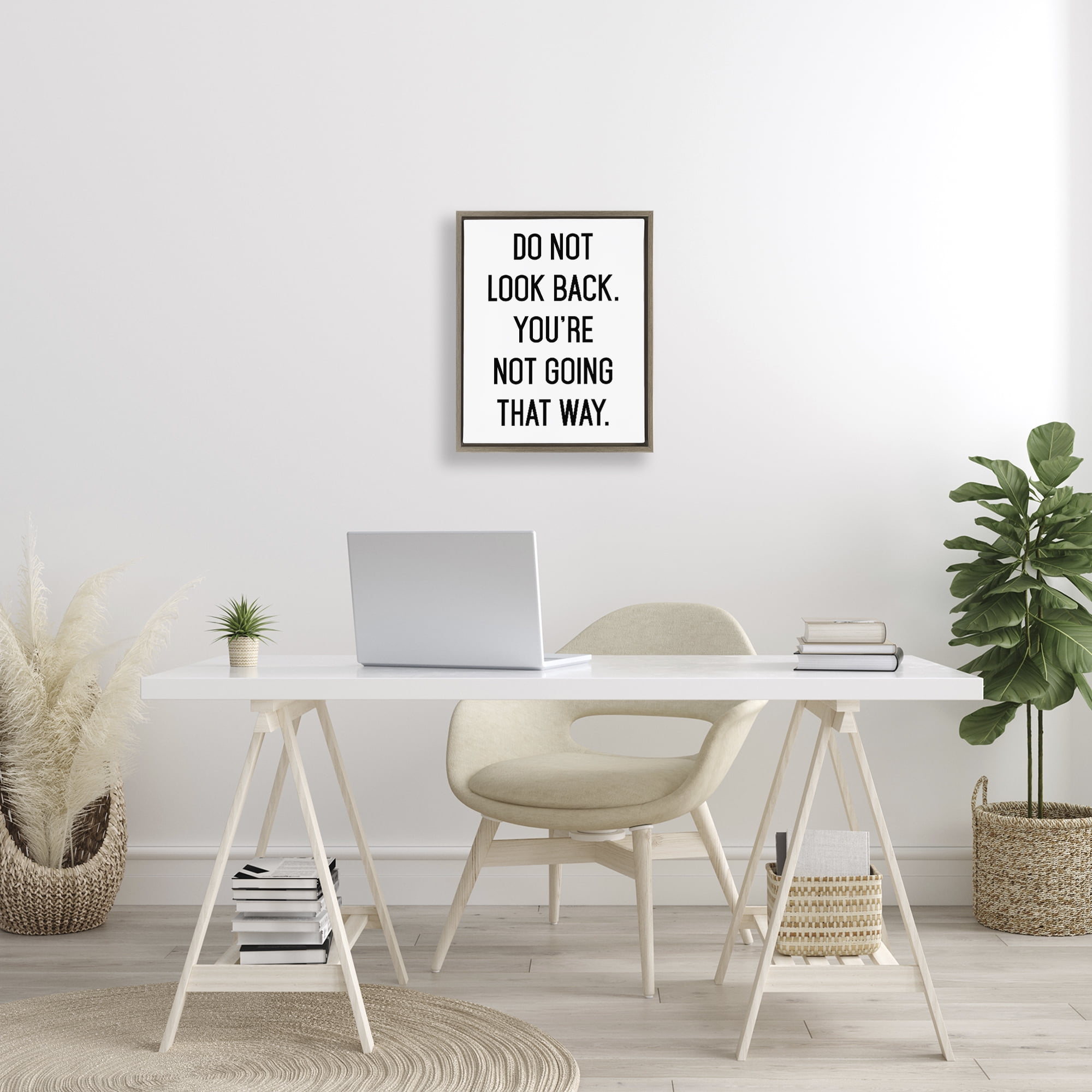 Don't Look Back Motivational Brown Framed Floater Canvas Wall Art, design by Lettered and Lined