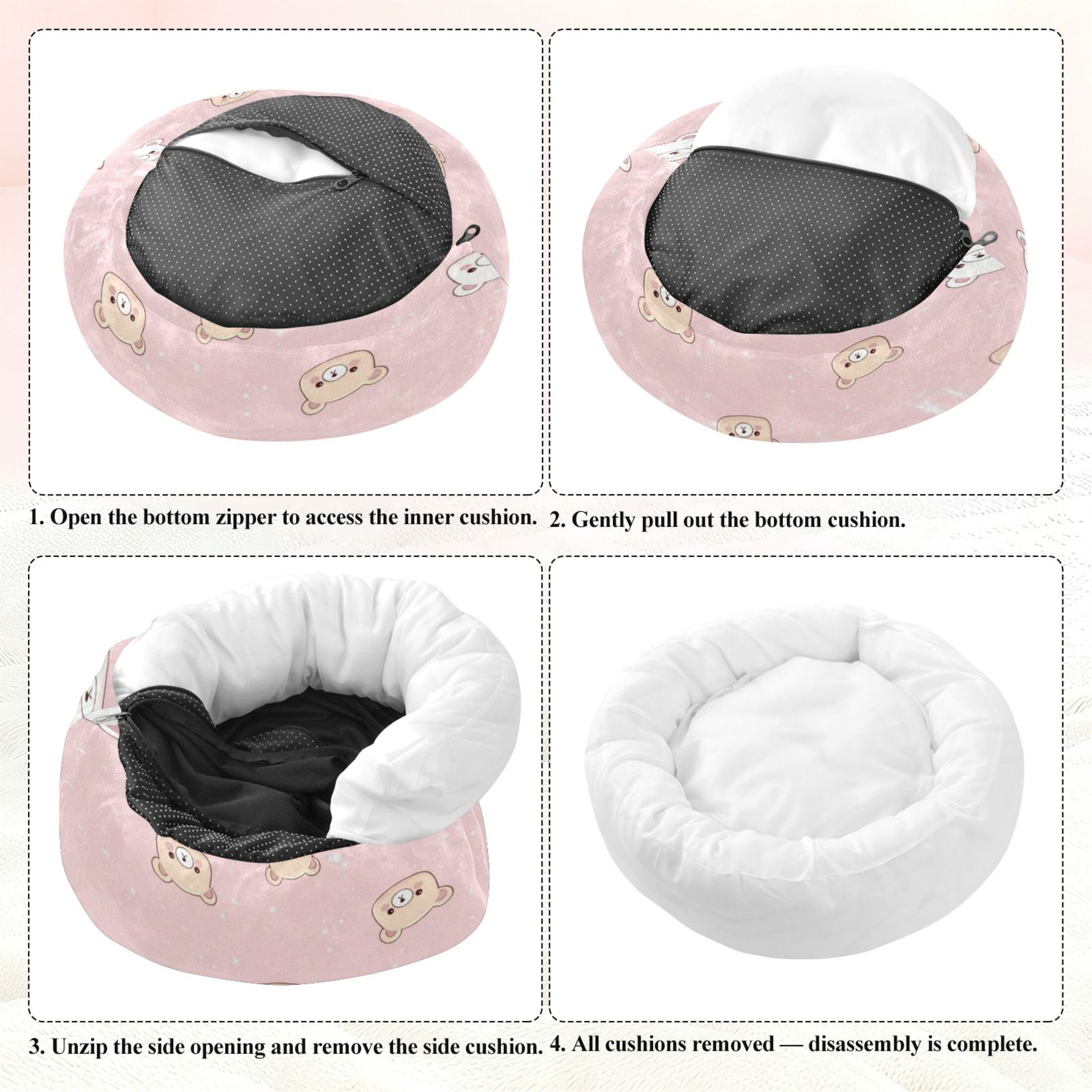 Iauyy Pet Couch Donut Cat Bed for Indoor Cats/Small Dogs Washable & Machine with Non-slip Bottom Calming Cat Furniture, Cute Face (M)