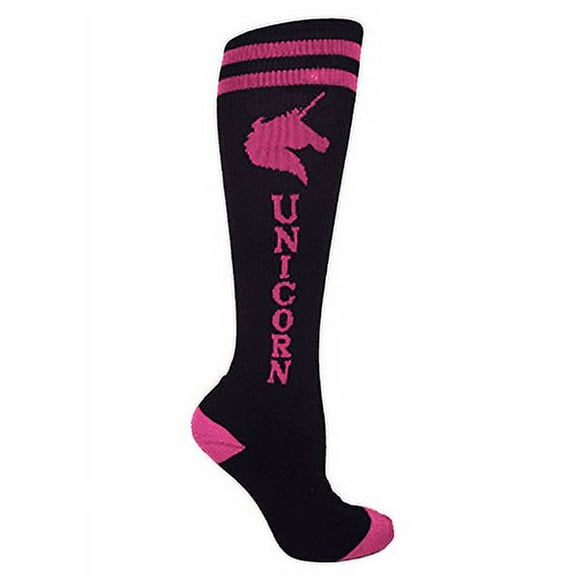 MOXY Socks ** Black with Pink Unicorn! ** Knee-High Fitness Socks