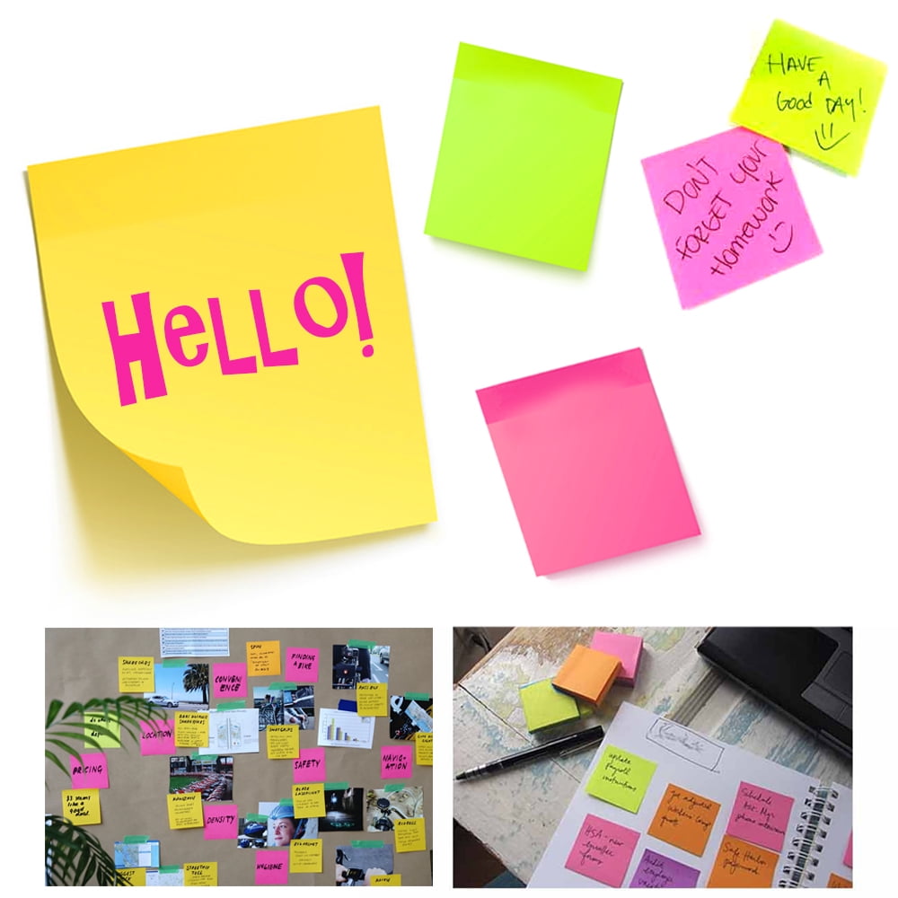 4 Pc's Sticky Notes Self Adhesive Paper Note Memo Pads Neon Reminders Removable 