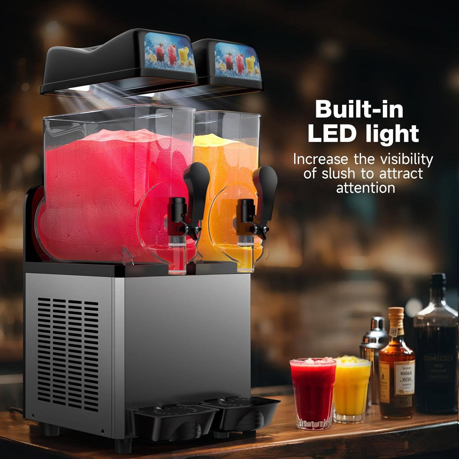 Joreek Commercial Slushy Machine 2x15L Electric Crushed Ice Maker Beverage Dispenser Built in Stirrer for Slushies, Ice Coffee & Cocktail