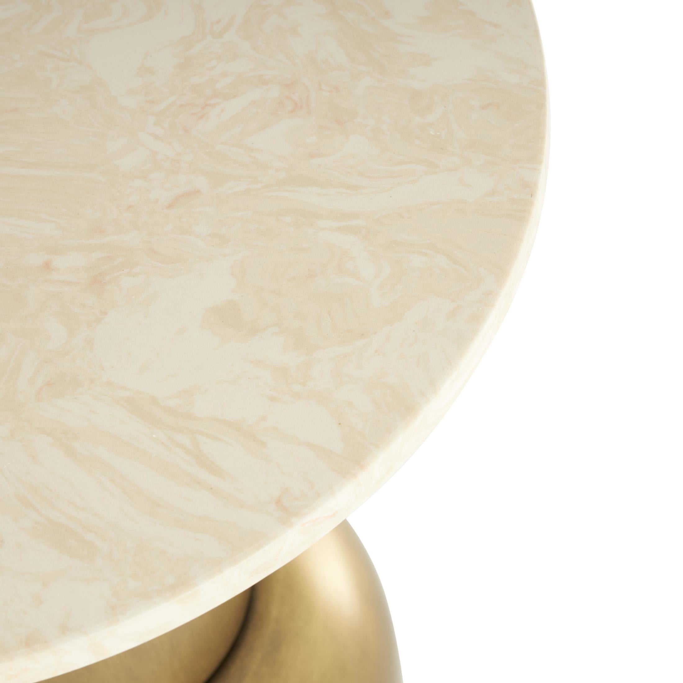DecMode 16" x 20" Gold Metal Pedestal Accent Table with Cream Marble Tabletop, 1-Piece