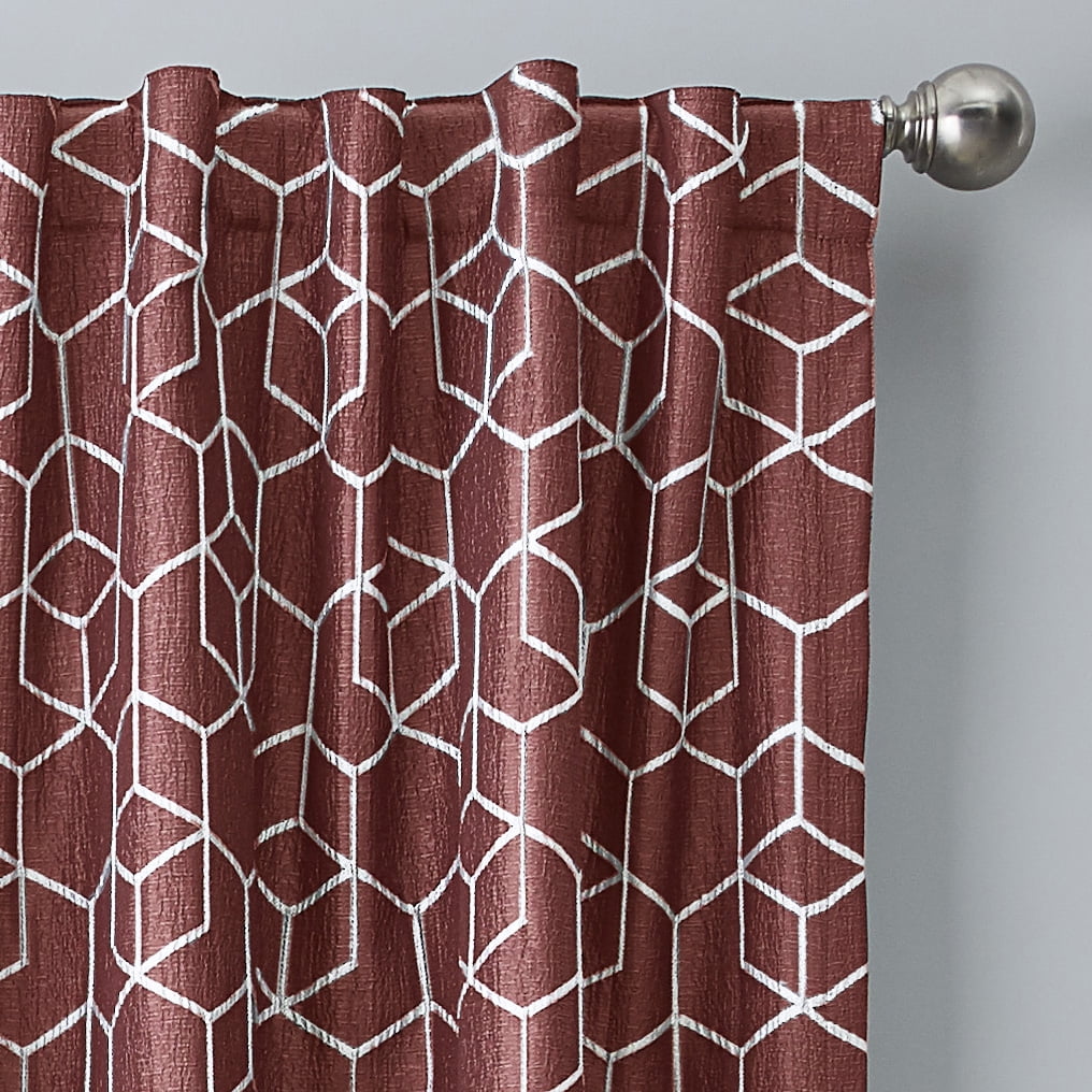 Better Homes & Gardens Blackout Textured Geometric Curtain Panel, 1 Panel, Rusty Brick, 50" W x 95" L