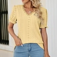 thumbnail image 4 of Mittory Eyelet Tops for Women Trendy Ruffle Trim Puff Short Sleeve Summer T Shirts V Neck Tunic Blouses, 4 of 8