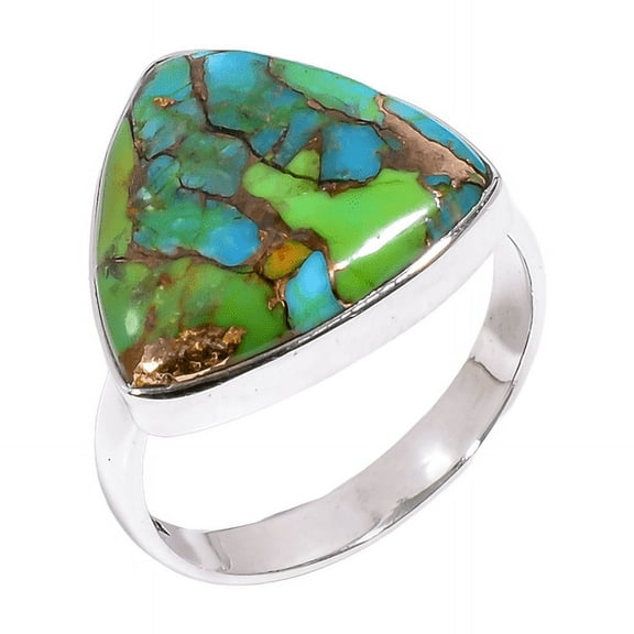 Green Copper Turquoise Stone 925 Sterling Silver Statement Ring Jewelry Gift for Her and Him