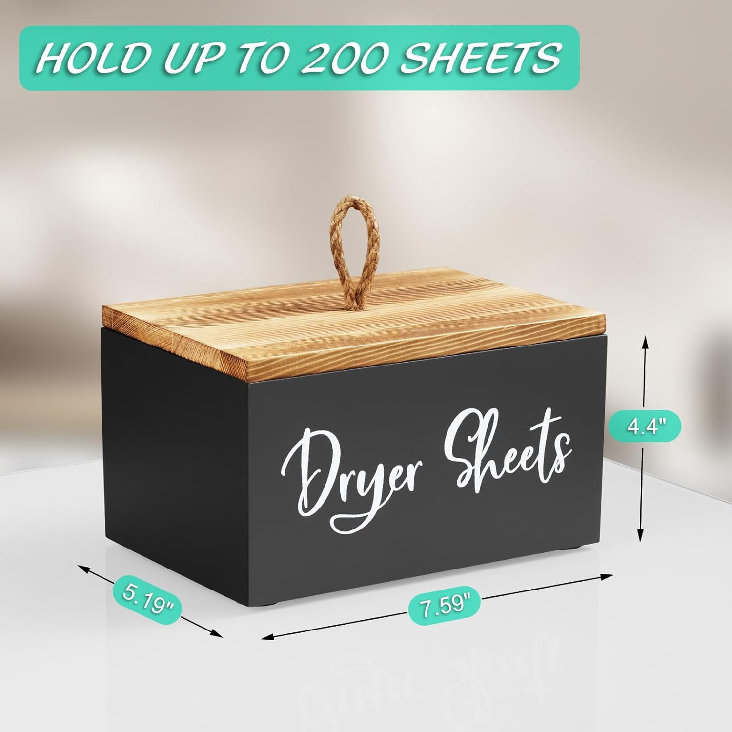 Dryer Sheet Holder, Wooden Laundry Sheets Container, Room Organization and Storage for Farmhouse Decor Accessories, Fabric