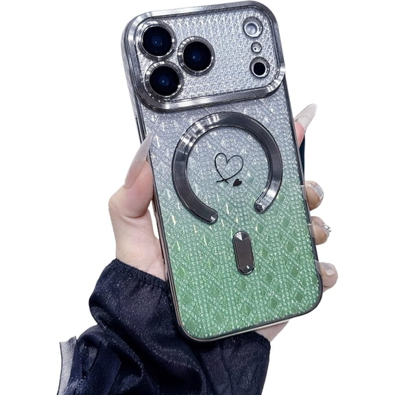 Electroplated Camera Protection Diamond Pattern Bling Glitter Magnetic Phone Case for iPhone, Compatible with (iPhone 14 Plus,Green)