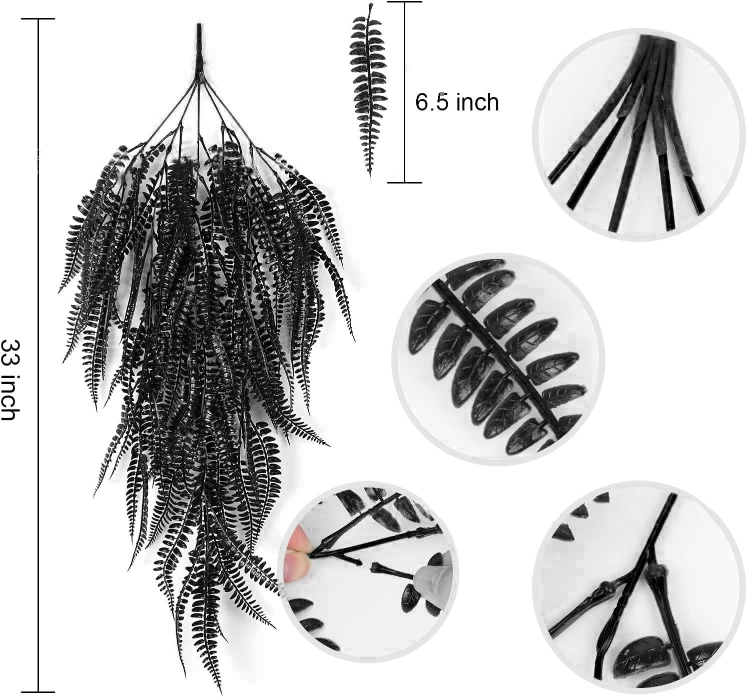 Morttic 2Pack Artificial Black Boston Fern Plants Vines Fake Hanging Rattan Plant for Autumn Thanksgiving Indoor Outdoor Home Decoration