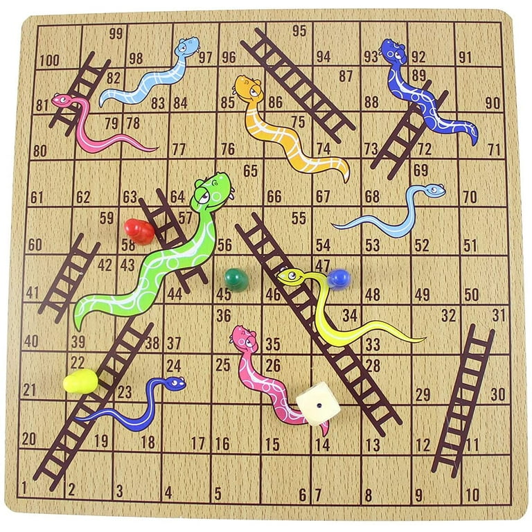 Wooden Snakes and Ladders Game - Classic Children's Board Game -  Educational Counting Game - Easy Kids Game 