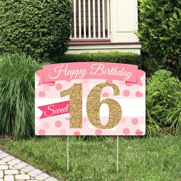 Sweet 16 16th Birthday Party Yard Sign Lawn Decorations Happy