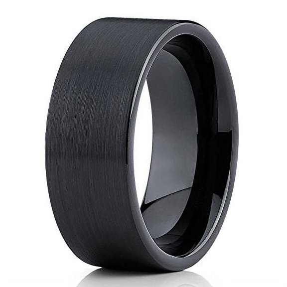 Silly Kings 9mm Black Tungsten Carbide Wedding Band Flat Ring Brushed Finish Ring Men & Women Comfort Fit 8.5