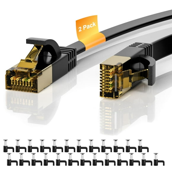 Cable Ethernet Mygatti Cat 7 de 20 pies, 2 unidades, 10 Gbps 600 MHz, negro