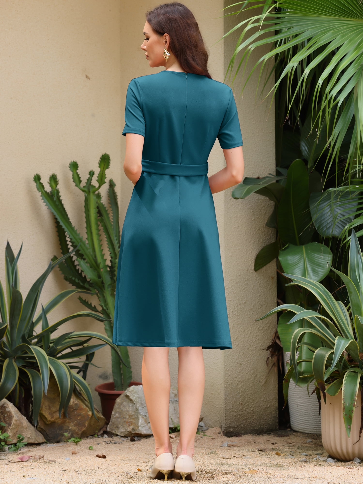 DARING DIVA Women's A-Line V-Neck Dress Short Sleeve Split Casual Midi Dresses XL Blue
