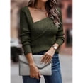 thumbnail image 3 of Low Neck Slim Fit Sweater Long Sleeve Solid Color Women's Pullover Sweater for Daily Life OD Green L Rawiri, 3 of 6
