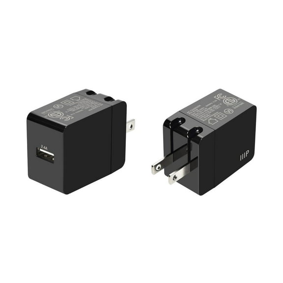 Monoprice 12W USB-A Wall Charger - Foldable, Compact, for Phones, Tablets and Electronic Device, Black