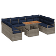 thumbnail image 2 of vidaXL 10 Piece Garden Sofa Set with Cushions Grey Poly Rattan Acacia, 2 of 5