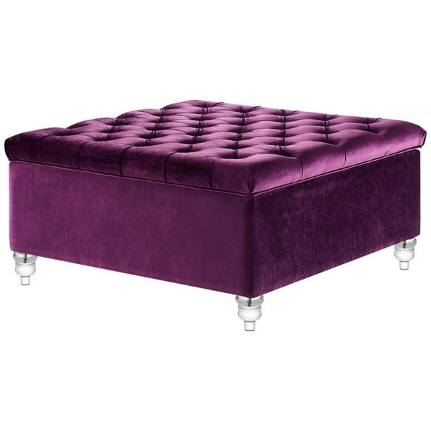 Posh Living Joshua Velvet Square Storage Ottoman With Lucite Legs In Purple Com Joshua Velvet Square Storage Ottoman, Purple Ottoman Storage Box