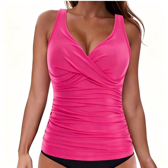 SRZYMJ Women's Underwire Tankini Top Twist V Neck Push Up Swim Top Ruched Bathing Suit Tops Only