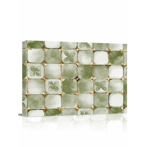Sage Green Geometric Wall Art for Living Room,Canvas Picture Wall Decor for Bathroom Bedroom,Modern Abstract Art Botanical Painting Artwork for Office Kitchen Hallway Dining Room Home Decor 16"x20"