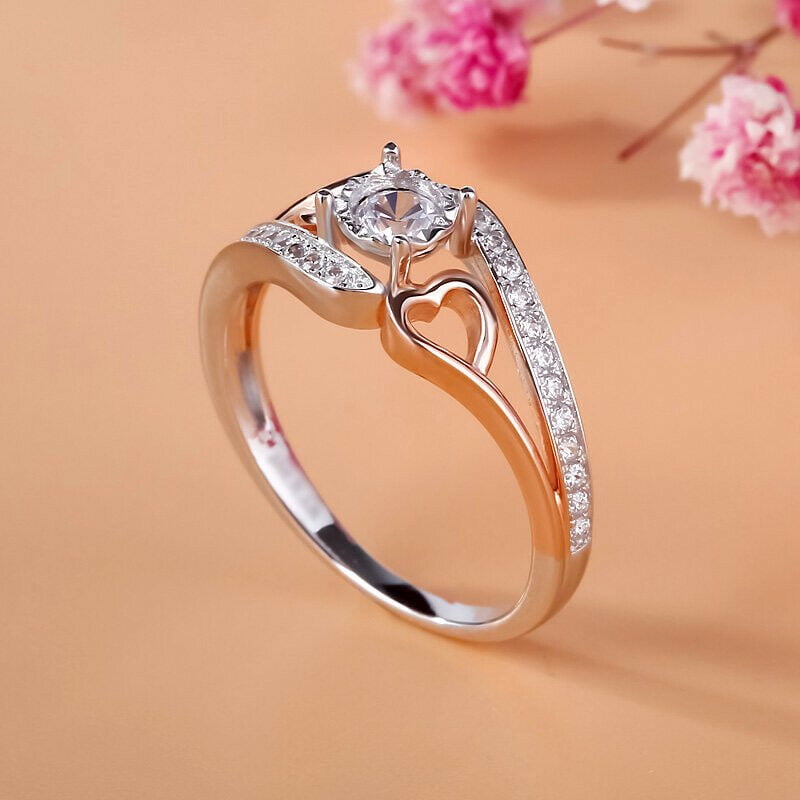 HeartsAndYou 3.5ct Round Cut Moissanite Heart Swirl Proposal Engagement Ring for Women 18k Dual Gold over Silver