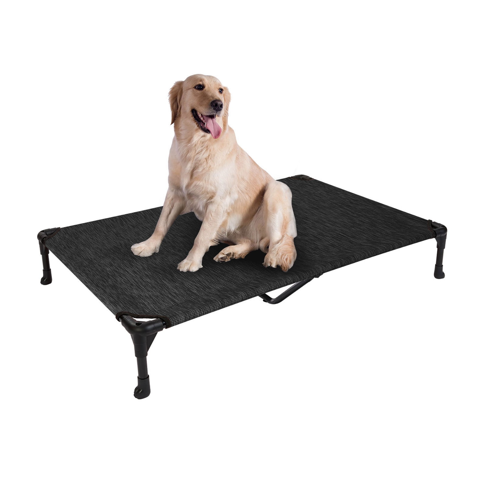 Veehoo Metal Elevated Dog Bed, Cooling Raised Pet Cot with Washable Mesh,  Medium, Black Silver 