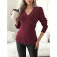 thumbnail image 3 of Botton Side Surplice Neck Sweater, Elegant Long Sleeve Sweater For Fall & Winter, Women's Clothing, 3 of 4