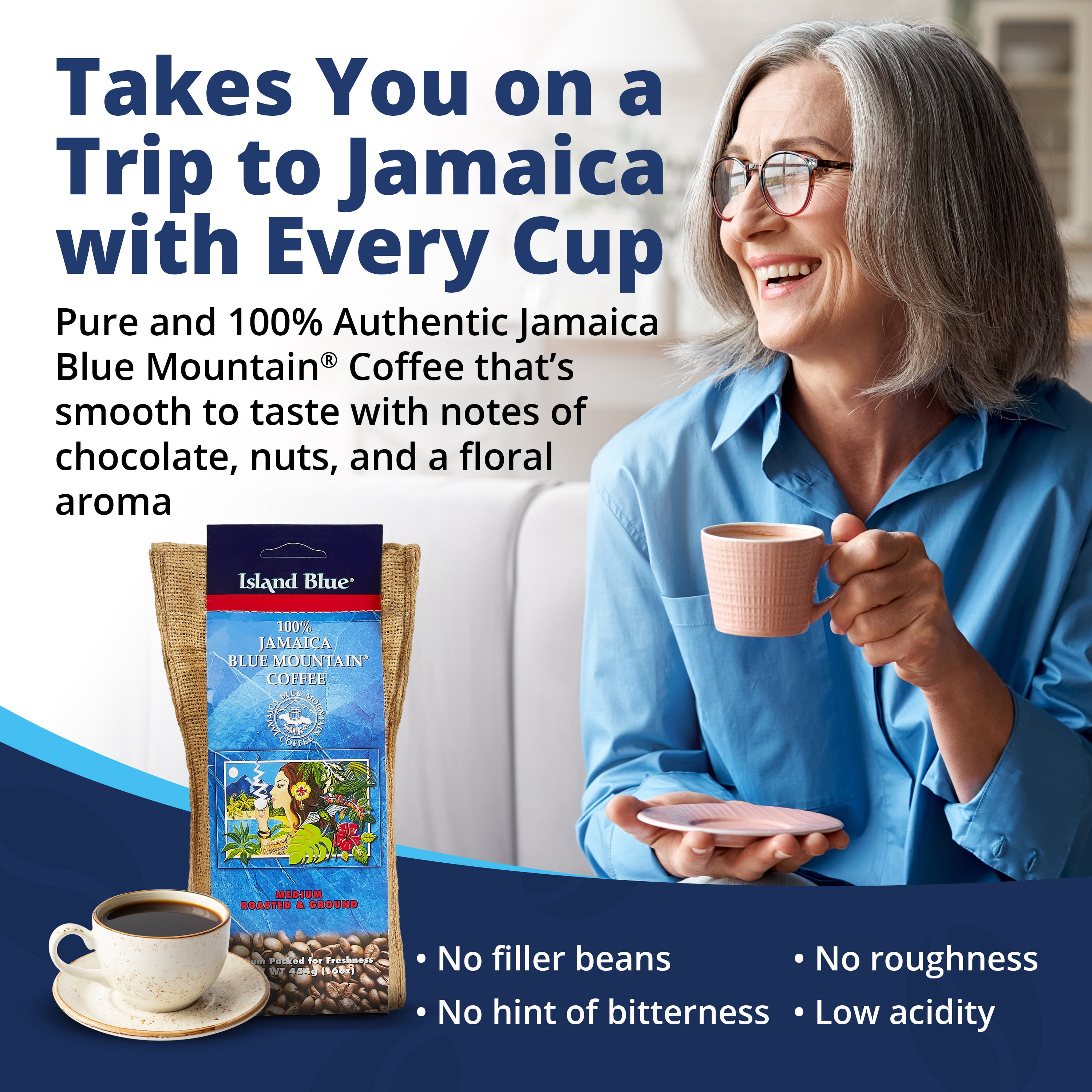 Island Blue 100 Jamaica Blue Mountain Ground Coffee 16oz