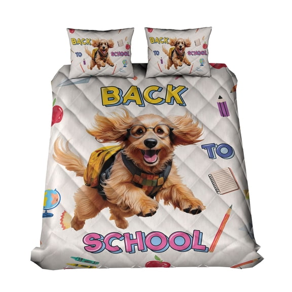 Back to School Cute Afghan Hound Quilt Bedding Set Dog Lover 1 Blanket Bed Cover 2 Pillowcases - 13010