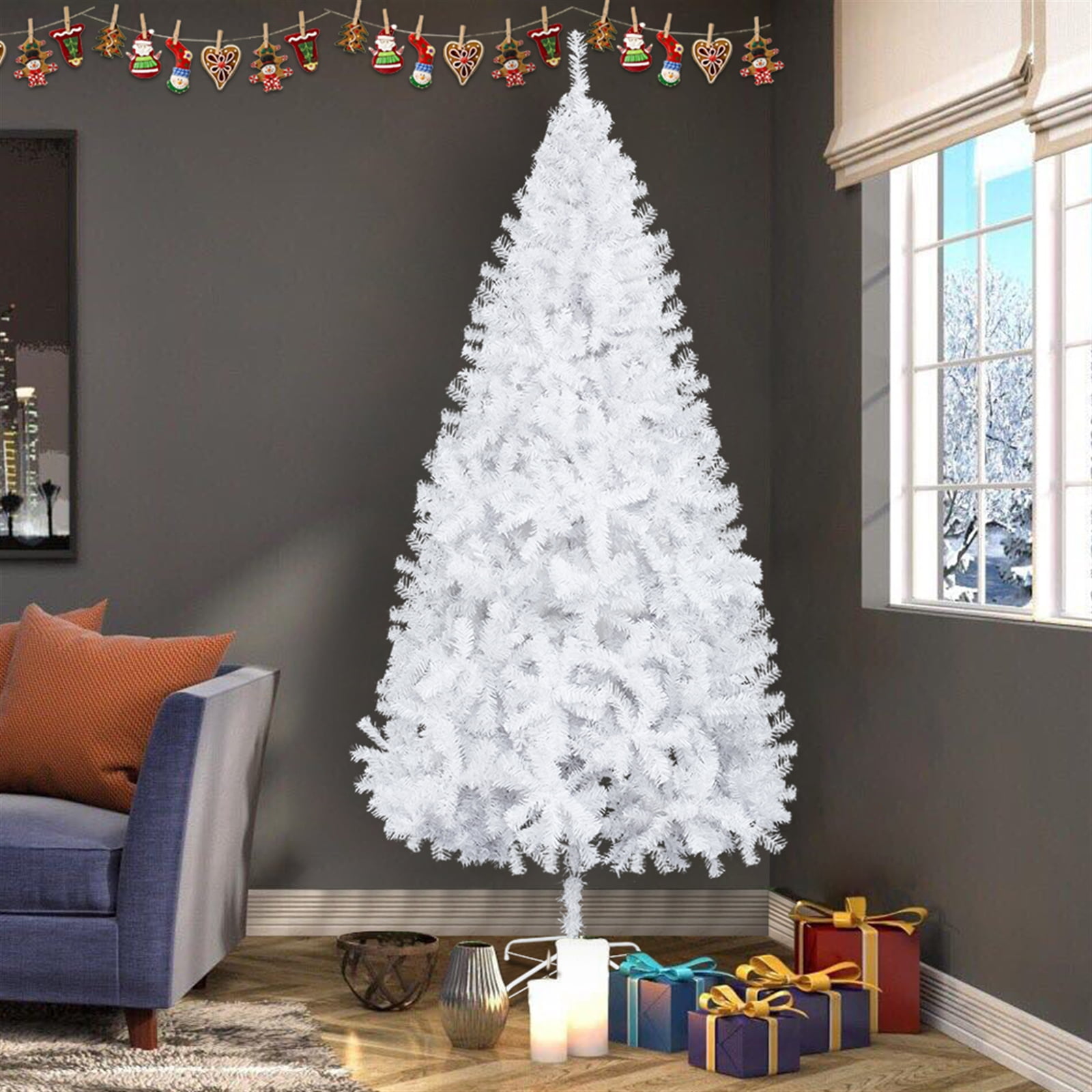 Kepooman 7ft PVC Artificial Christmas Tree with Stand, 950 Branches Xmas Tree for Home Office Party Decor, White Kepooman 7ft PVC Artificial Christmas Tree with Stand, 950 Branches Xmas Tree for Home Office Party Decor, White