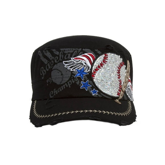Top Headwear Winged Baseball Distressed Cadet Cap - Black