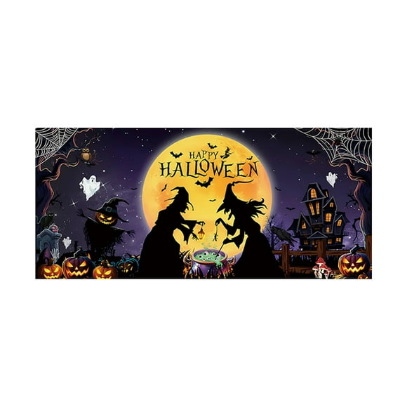 Halloween Garage Door Decoration Halloween Witch Door Cover Hanging Banner Large Pot Background Mural Suitable For Home Outdoor Indoor Parties Walls Windows Flag Kits for outside Garden Flag Pole 6ft