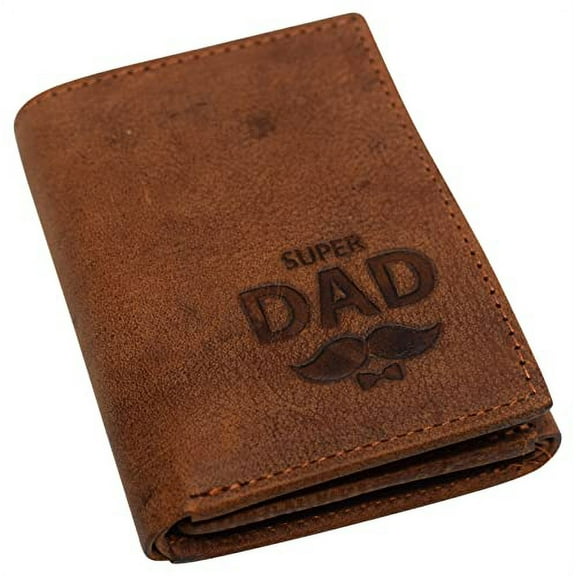 Swiss Marshall Super Dad Real Leather Men's RFID Blocking Trifold Wallet with Outside ID Window Gift