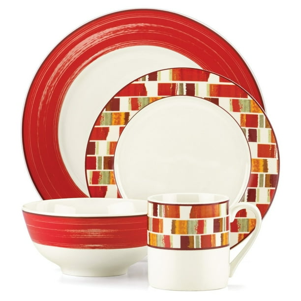 Gorham Julia Street Red Stoneware 16 Piece Dinnerware Set