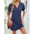 thumbnail image 4 of Robe T-Shirt Décontractée pour Femme à Col en V Mini Robes d'Été à Boutons à Manches Courtes Bleu Foncé m, 4 of 10