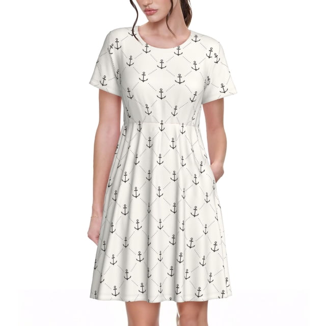 Bixox Robe d'Été à Manches Courtes pour Femmes Robe Ample Longueur Genou avec Poches-Ancres