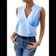 thumbnail image 1 of Camisetas Sin Mangas Plisadas para Mujer, Blusas Casuales Sin Mangas con Cuello en V, Camiseta Básica de Verano Azul XXL, 1 of 7
