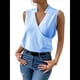 thumbnail image 1 of Camisetas Sin Mangas Plisadas para Mujer, Blusas Casuales Sin Mangas con Cuello en V, Camiseta Básica de Verano Azul S, 1 of 7