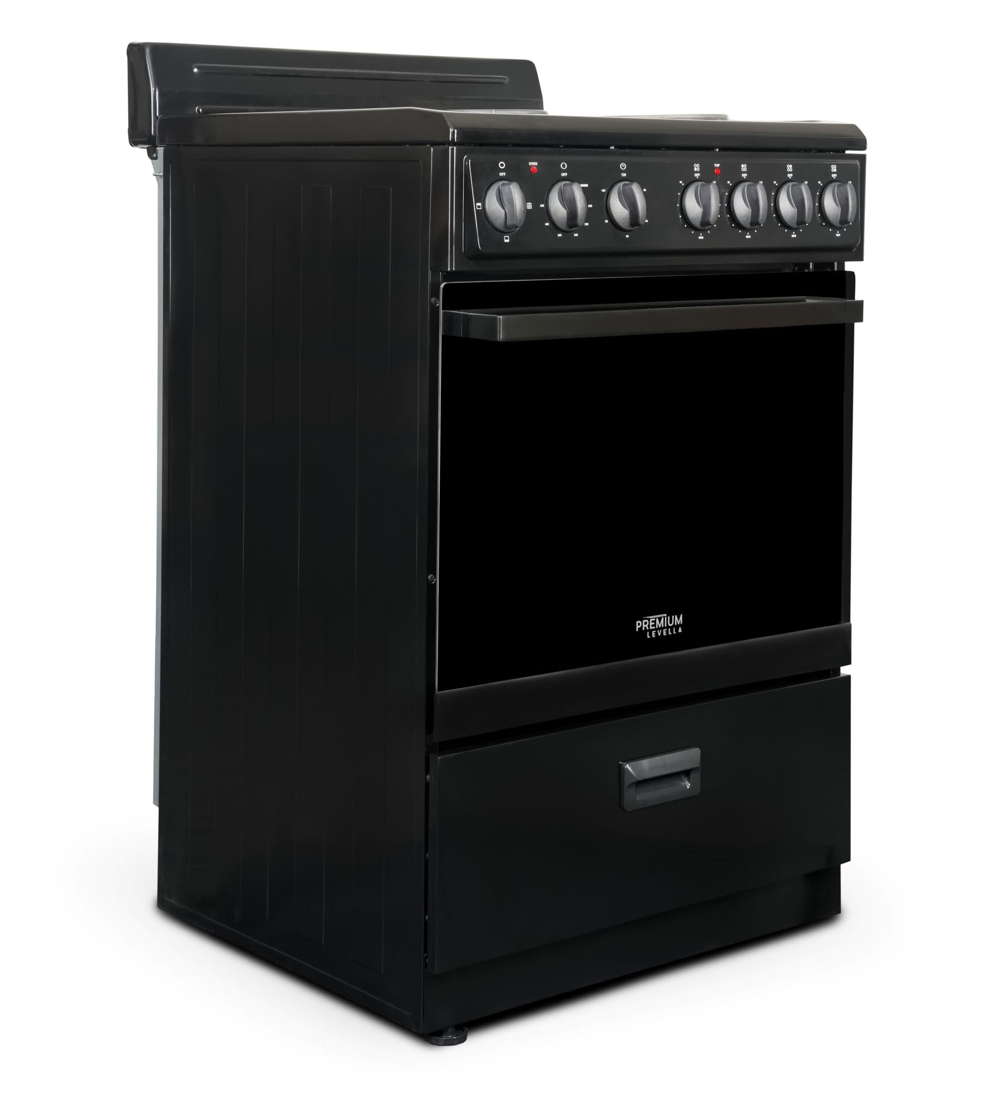 Premium Levella 24 in. 2.7 cu.ft. Single Oven Electric Range with 4 Burners and Storage Drawer in Black