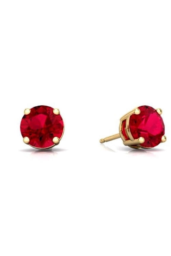 2 Ct Ruby Round Stud Earrings 14Kt Yellow Gold