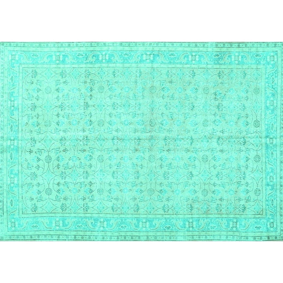 Ahgly Company Machine Washable Indoor Rectangle Persian Turquoise Blue Traditional Area Rugs, 5' x 7'